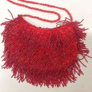 Red Beaded Fringed Purse